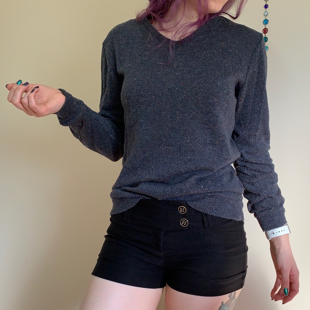 Blue sweater with rainbow flecks